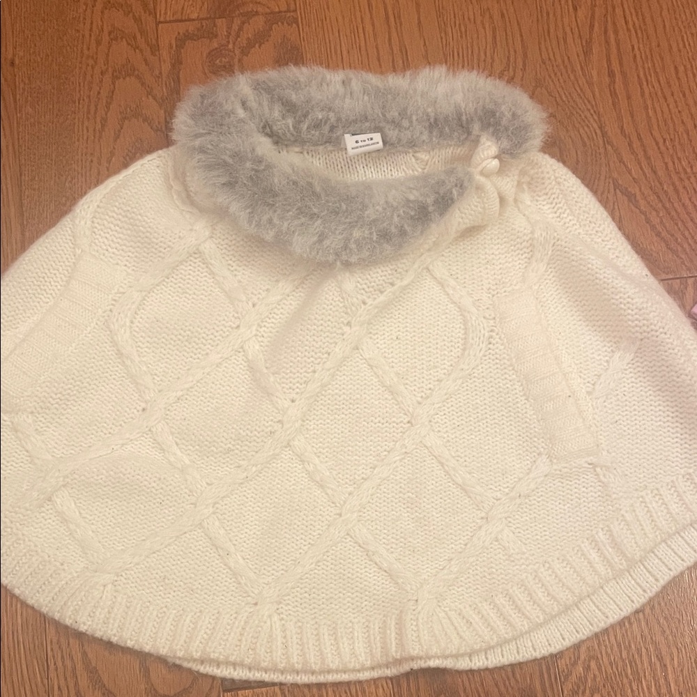 Janie and Jack Cream Poncho with Gray Faux Fur Collar